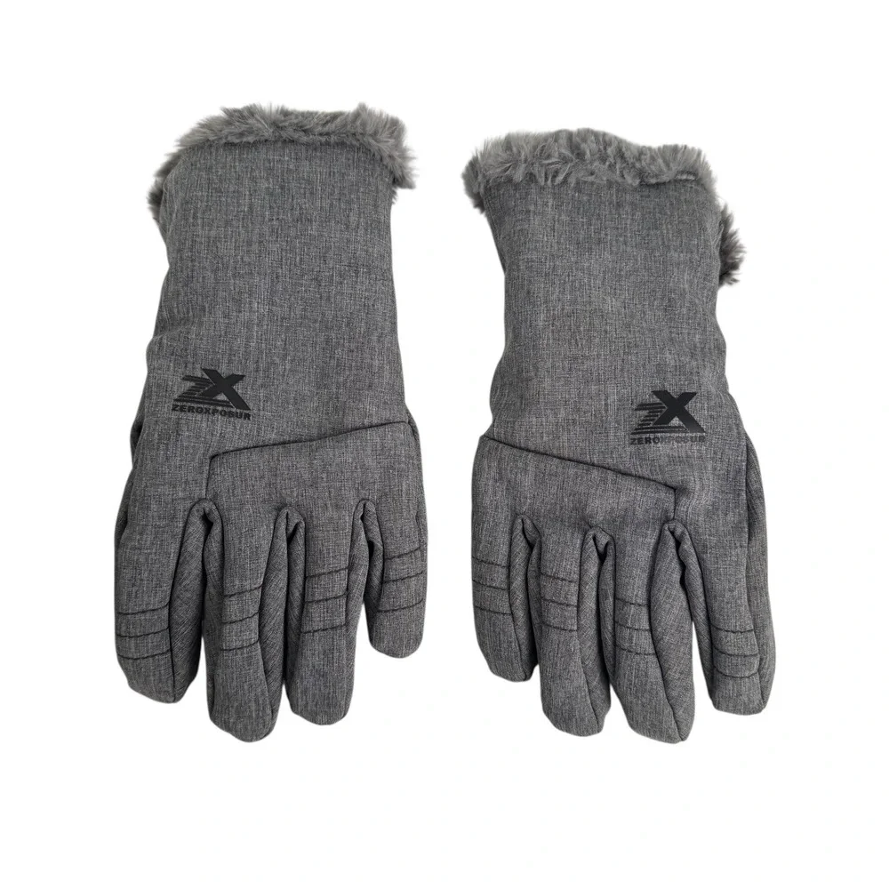 Zero Exposure Warm Faux Fur Trim Gloves Touchscreen Compatible‎ Gray S/M 174